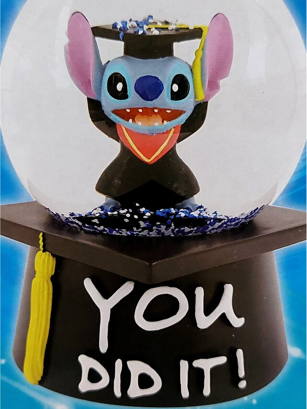 Disney STITCH in Cap & Gown Graduation Musical WATER GLOBE w/ confetti NEWinBox!